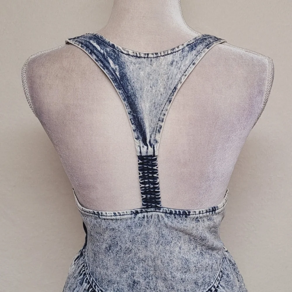 80s Vintage Amy Too Byer California Acid Wash Cotton Lace-up Mini Skater Dress S - Picture 12 of 16